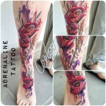 inkin - tatouage fleurs aquarelle sur jambe - adrenaline tattoo.jpg