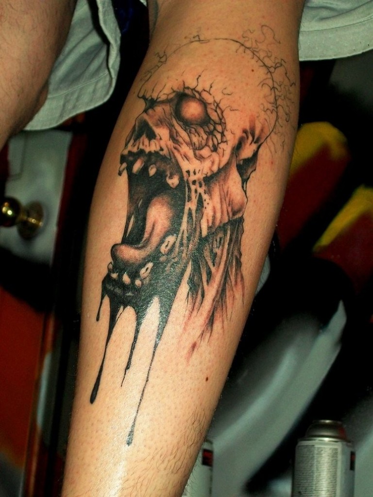 inkin - tatouage zombie dégoulinant noir et blanc - bleedink