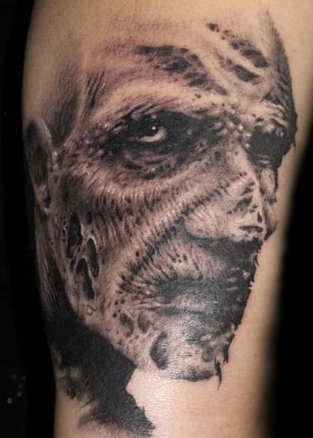 inkin - tatouage zombie réaliste noir et blanc